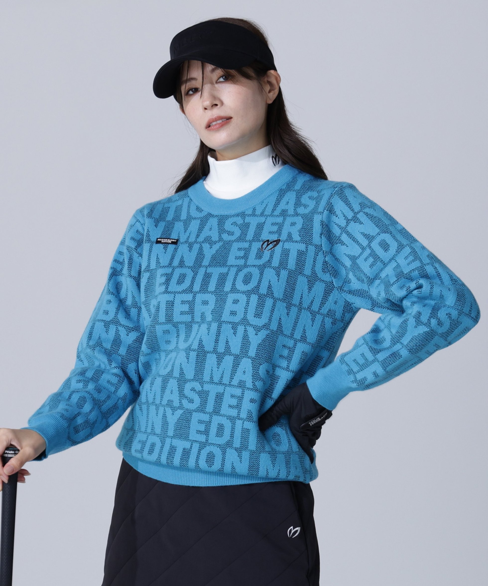 【マスターバニーエディション/MASTER BUNNY EDITION】のロゴクルーネックニットプルオーバー インテリア・キッズ・メンズ・レディースファッション・服の通販 founy(ファニー) 　ファッション　Fashion　レディースファッション　Fashion for Women　トップス・カットソー　Cut & Sew Tops　ニット　Knit Tops & Sweaters　カジュアルプルオーバー・ニットトップス　Pullovers & Knit Tops / Casual Pullovers　インナー　Innerwear　ゴルフ　Golf　ハイネック　High Neck, Mock Neck　ポロシャツ　Polo Shirt, Collared Tee　ワンポイント　One Point, Statement Accent　ターコイズ系|ID: prp329100004823273 ipo3291000000035072780