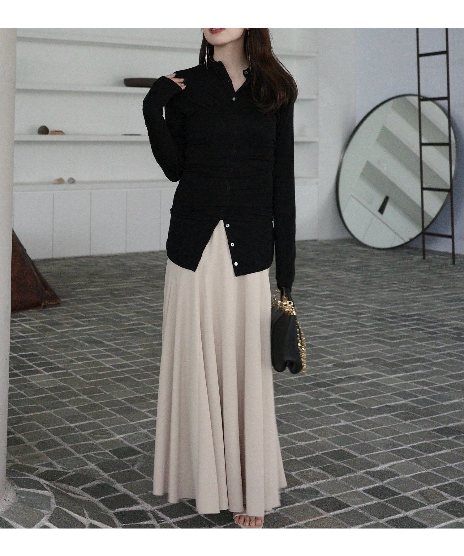 【アニュアンス/anuans】のライトダブルサテンボリュームナロースカート インテリア・キッズ・メンズ・レディースファッション・服の通販 founy(ファニー) 　ファッション　Fashion　レディースファッション　Fashion for Women　スカート　Skirts　サテン　Satin, Glossy Fabric　ダブル　Double, Double-Breasted　フレア　Flare, Flared　夏　Summer　BEIGE|ID: prp329100004823311 ipo3291000000035073077