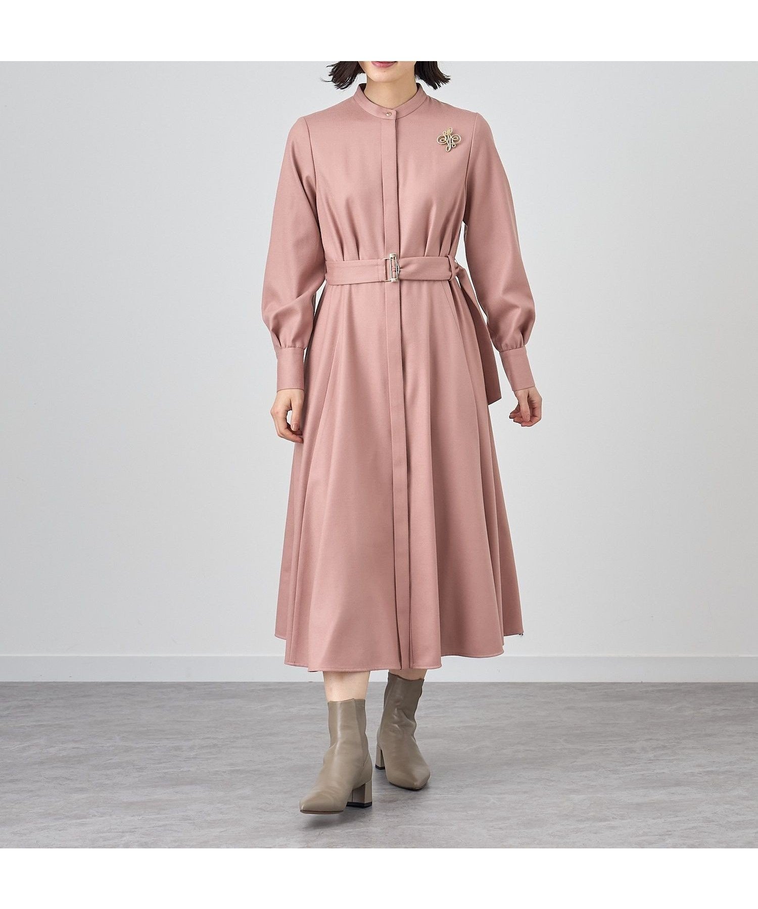 【アナイ/ANAYI】のハイカウントフラノフレア ワンピース インテリア・キッズ・メンズ・レディースファッション・服の通販 founy(ファニー) 　ファッション　Fashion　レディースファッション　Fashion for Women　ワンピース　Dresses　エレガント 上品　Elegant　ショート　Short, Short Length　シンプル　Simple, Minimal　スタンド　Stand Collar, Upright Stand　スマート　Smart, Elegant　ネックレス　Necklace, Pendant Necklace　ペチコート　Petticoat, Underskirt　ロング　Long, Long-Length　A/W・秋冬　Autumn/Winter　再入荷　Restock / Back in Stock　pink|ID: prp329100004823322 ipo3291000000035073277