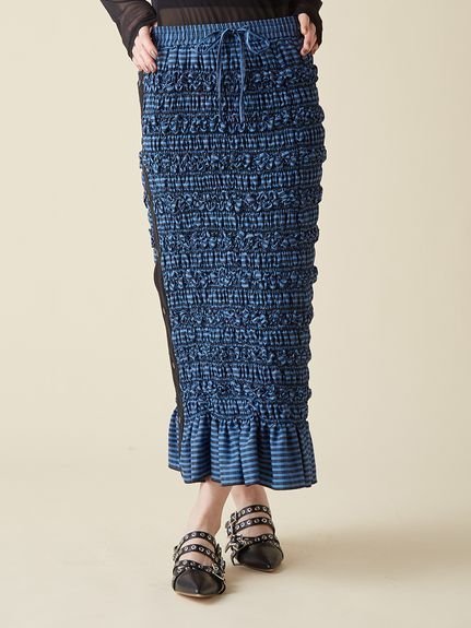 【ファーファー/FURFUR】のサイドラインシャーリングスカート インテリア・キッズ・メンズ・レディースファッション・服の通販 founy(ファニー) 　ファッション　Fashion　レディースファッション　Fashion for Women　スカート　Skirts　スマート　Smart, Elegant　スリット　Slit, Slit Detail　セットアップ　Set-Up, Coordinated Outfit　チェック　Check, Plaid, Tartan　ドット　Polka Dot, Dot Pattern　プリント　Print, Printed Pattern　ロング　Long, Long-Length　BLU[086]|ID: prp329100004823337 ipo3291000000035073467