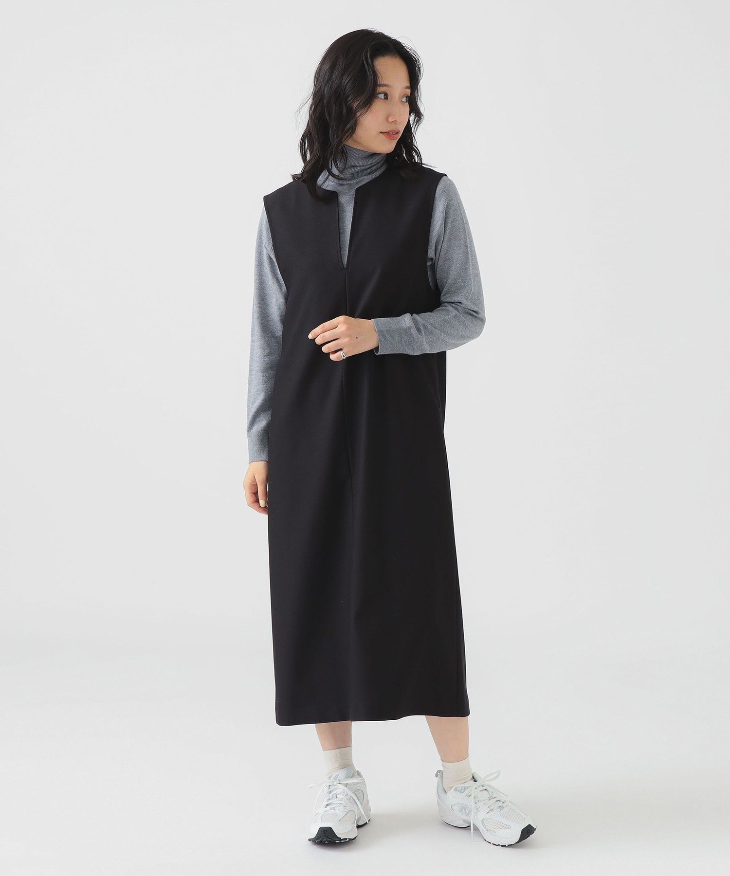 【ビーミングライフストアバイビームス/B:MING LIFE STORE by BEAMS】のタートルネック ニット * スキッパー ワンピース セット(S~M) 25AW 秋冬 レイヤード ロングシーズン ニットワンピ インテリア・キッズ・メンズ・レディースファッション・服の通販 founy(ファニー) 　ファッション　Fashion　レディースファッション　Fashion for Women　ワンピース　Dresses　ニットワンピース　Knit Dresses　シンプル　Simple, Minimal　スキッパー　Skipper, Open Collar　ストレート　Straight, Straight Cut　スリット　Slit, Slit Detail　タートルネック　Turtleneck, High Neck　フィット　Fit, Slim Fit　ロング　Long, Long-Length　A/W・秋冬　Autumn/Winter　再入荷　Restock / Back in Stock　おすすめ　Recommended / Our Picks　2025年　2025　2025-2026秋冬・A/W　Autumn/Winter 2025–26 AW25–26　BLACK×GREY|ID: prp329100004823342 ipo3291000000035073540