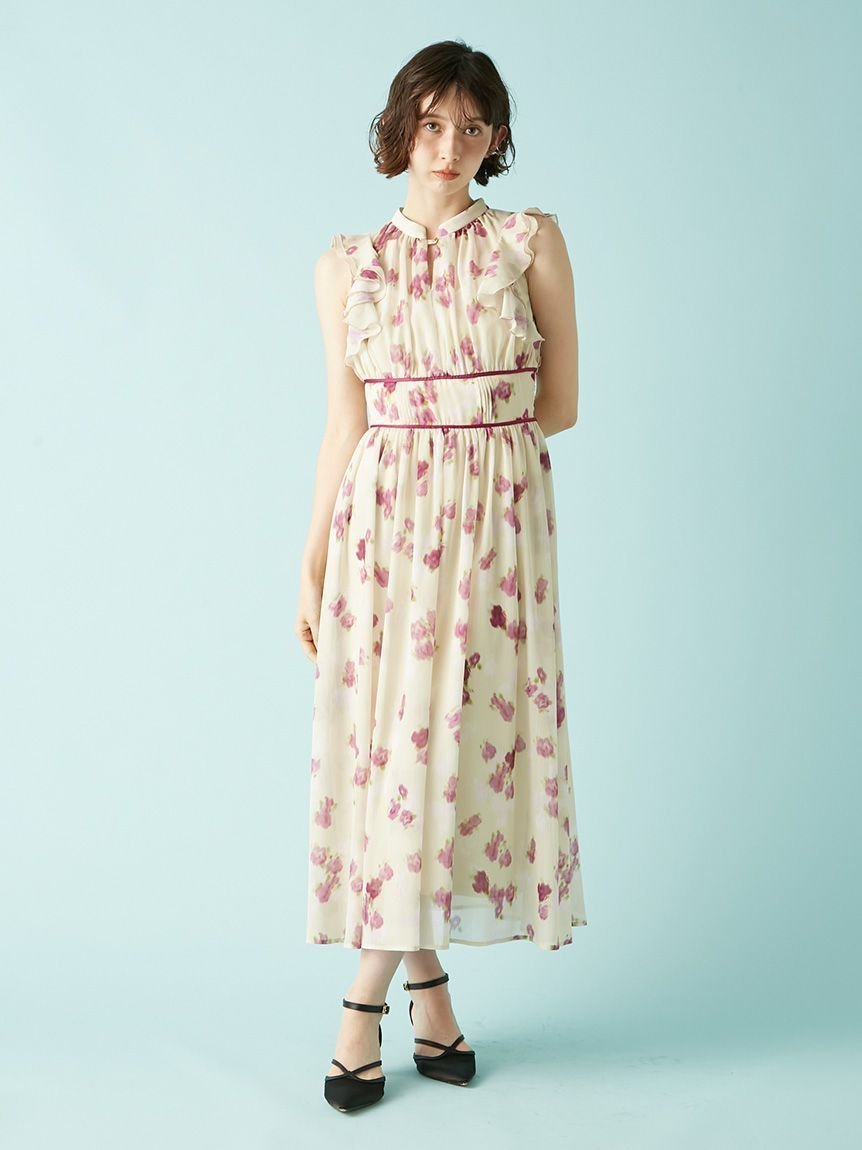 【リリーブラウン/Lily Brown】のシアープリントフリルワンピース インテリア・キッズ・メンズ・レディースファッション・服の通販 founy(ファニー) 　ファッション　Fashion　レディースファッション　Fashion for Women　ワンピース　Dresses　インナーキャミ　Inner Camisole　スマート　Smart, Elegant　ドット　Polka Dot, Dot Pattern　フリル　Frill, Ruffle　プリント　Print, Printed Pattern　ランダム　Random, Irregular　エレガント 上品　Elegant　YEL[032]|ID: prp329100004823347 ipo3291000000035073654