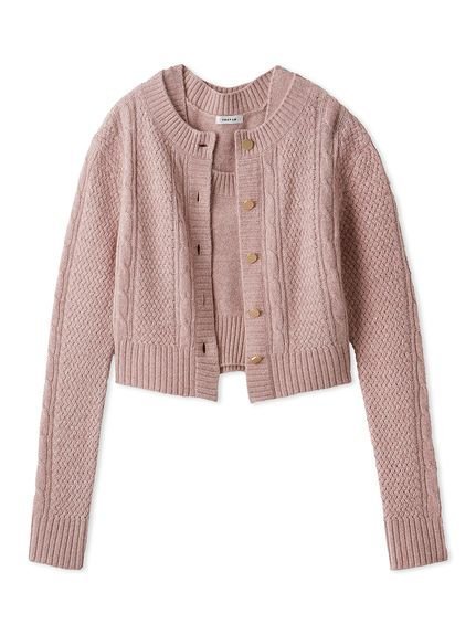 【フレイ アイディー/FRAY I.D】のラクーンケーブルニットアンサンブル インテリア・キッズ・メンズ・レディースファッション・服の通販 founy(ファニー) 　ファッション　Fashion　レディースファッション　Fashion for Women　トップス・カットソー　Cut & Sew Tops　ニット　Knit Tops & Sweaters　アンサンブルニット　Knit Ensembles & Twin Sets　アンサンブル　Ensemble Set　カーディガン　Cardigan, Knitwear　クラシカル　Classical, Vintage-Inspired　コンパクト　Compact, Small Size　スマート　Smart, Elegant　タンク　Tank Top, Sleeveless Top　トレンド　Trend, Trending Now　定番　Standard, Basic Item　バランス　Balance, Style Balance　フィット　Fit, Slim Fit　ボトム　Bottoms, Lower Wear　リュクス　Luxury, Elegant, High-End, Chic　A/W・秋冬　Autumn/Winter　エレガント 上品　Elegant　PNK[066]|ID: prp329100004823353 ipo3291000000035073810