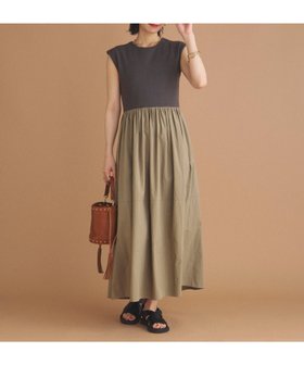 【ドゥ アルシーヴ/Doux archives】のリブタフタコンビワンピース 人気、トレンドファッション・服の通販 founy(ファニー) ファッション Fashion レディースファッション Fashion for Women ワンピース Dresses カットソー Cut and Sewn Top ノースリーブ Sleeveless, No-Sleeve 切替 Switching, Contrast Panel 羽織 Haori, Light Jacket |ID:prp329100004823408
