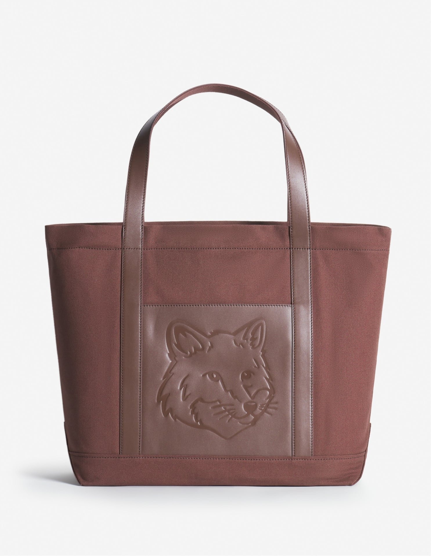 【メゾン キツネ/MAISON KITSUNE】のMaison Kitsune/FOX HEAD LARGE TOTE インテリア・キッズ・メンズ・レディースファッション・服の通販 founy(ファニー) 　ファッション　Fashion　レディースファッション　Fashion for Women　バッグ　Bags　キャンバス　Canvas, Canvas Fabric　コーティング　Coating, Coated Finish　ツイル　Twist, Twisted Detail　パッチ　Patch, Appliqué　フォックス　Fox, Fox Fur　フレンチ　French, French Style　フロント　Front, Front Design　ポケット　Pocket, Pocket Detail　ライニング　Inner Lining, Inner Fabric, Lined　ロング　Long, Long-Length　A/W・秋冬　Autumn/Winter　冬　Winter / This Winter　エレガント 上品　Elegant　BROWN STONE|ID: prp329100004823447 ipo3291000000035075305