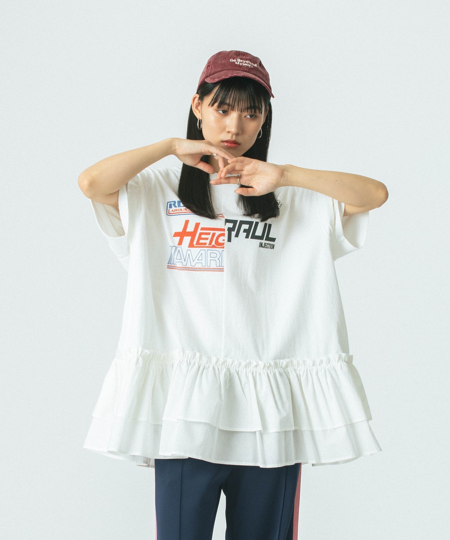 【ローズバッド/ROSE BUD】のREMAKE RUFFLE TOPS 人気、トレンドファッション・服の通販 founy(ファニー) 　ファッション　Fashion　レディースファッション　Fashion for Women　トップス・カットソー　Cut & Sew Tops　ラッフルトップス・フリルブラウス　Ruffle Tops / Frilled Blouses　カットソー　Cut and Sewn Top　スポーツ　Sports, Activewear　チュニック　Tunic, Long Top　フリル　Frill, Ruffle　プリント　Print, Printed Pattern　リメイク　Remake, Reconstructed　再入荷　Restock / Back in Stock　おすすめ　Recommended / Our Picks　 other-1|ID: prp329100004823484 ipo3291000000035075768