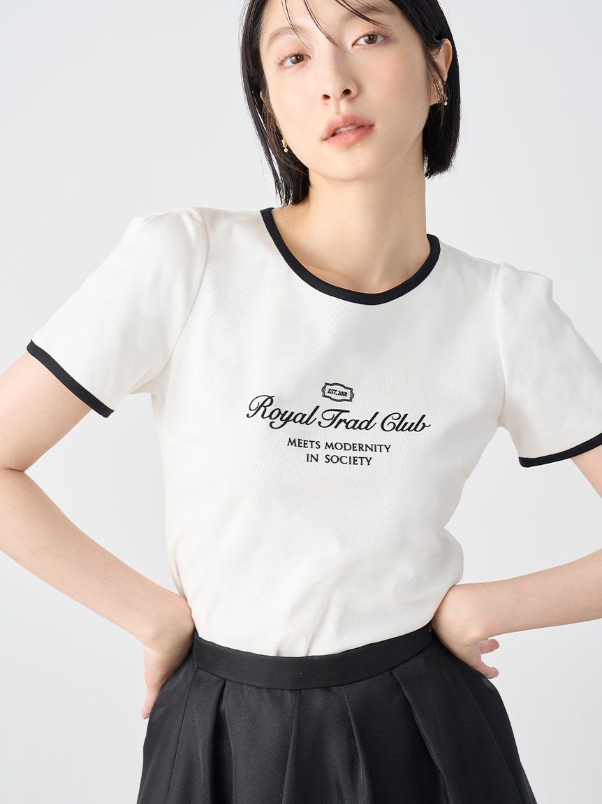 【セルフォード/CELFORD】のフロントロゴリンガーTシャツ インテリア・キッズ・メンズ・レディースファッション・服の通販 founy(ファニー) 　ファッション　Fashion　レディースファッション　Fashion for Women　トップス・カットソー　Cut & Sew Tops　シャツ・ブラウス・オフィスカジュアル　Elegant Blouses & Button-Ups　ロングTシャツ・Tシャツ　Longline T-Shirts & Tees　シェイプ　Shape, Slim Fit　スポーティ　Sporty, Casual Athletic　スマート　Smart, Elegant　スリーブ　Sleeve, Long Sleeve / Short Sleeve　パイピング　Piping, Trim Design　パターン　Pattern, Design Print　フェミニン　Feminine, Girly　エレガント 上品　Elegant　WHT[001]|ID: prp329100004823573 ipo3291000000035076793