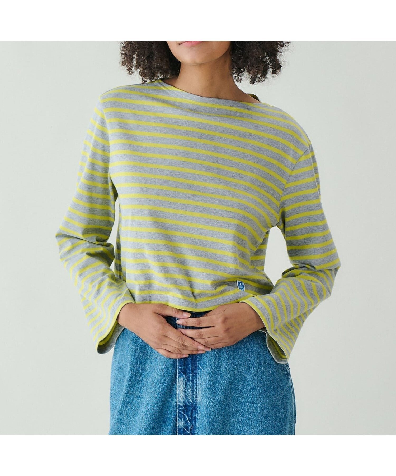 【ビショップ/Bshop】のコットンジャージー ボートネック長袖Tシャツ WOMEN インテリア・キッズ・メンズ・レディースファッション・服の通販 founy(ファニー) 　ファッション　Fashion　レディースファッション　Fashion for Women　トップス・カットソー　Cut & Sew Tops　シャツ・ブラウス・オフィスカジュアル　Elegant Blouses & Button-Ups　ロングTシャツ・Tシャツ　Longline T-Shirts & Tees　フィット　Fit, Slim Fit　フロント　Front, Front Design　ボーダー　Border, Stripe　レギュラー　Regular, Standard Fit　長袖　Long Sleeve, Full Sleeve　YELLOW系1|ID: prp329100004823591 ipo3291000000035076979