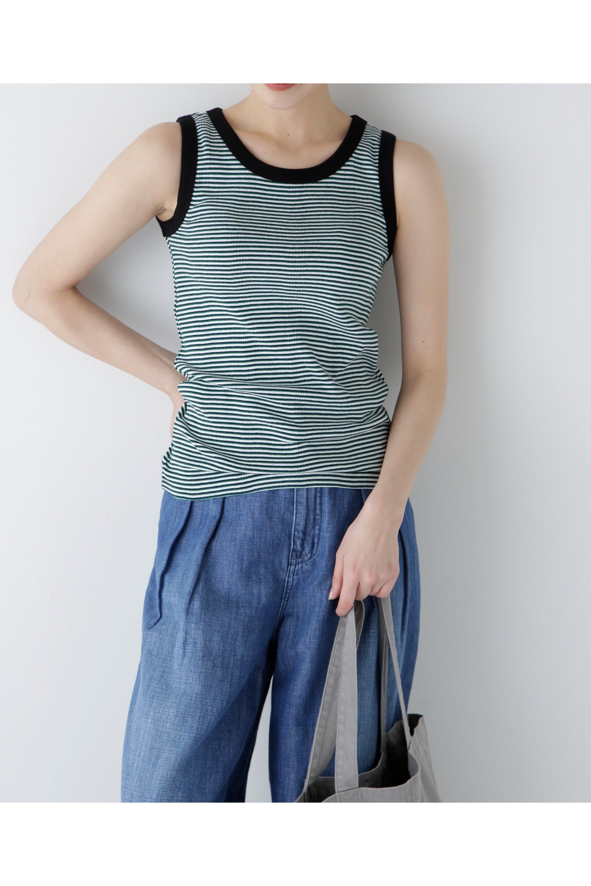 【ヒューマンウーマン/HUMAN WOMAN】のリブタンクトップ インテリア・キッズ・メンズ・レディースファッション・服の通販 founy(ファニー) 　ファッション　Fashion　レディースファッション　Fashion for Women　おすすめ　Recommended / Our Picks　インナー　Innerwear　カーディガン　Cardigan, Knitwear　スタンダード　Standard, Basic　タンク　Tank Top, Sleeveless Top　フィット　Fit, Slim Fit　ベーシック　Basic, Essential　ボーダー　Border, Stripe　別注　Limited Edition, Custom Order　夏　Summer　定番　Standard, Basic Item　グリーンBD3|ID: prp329100004823612 ipo3291000000035077140