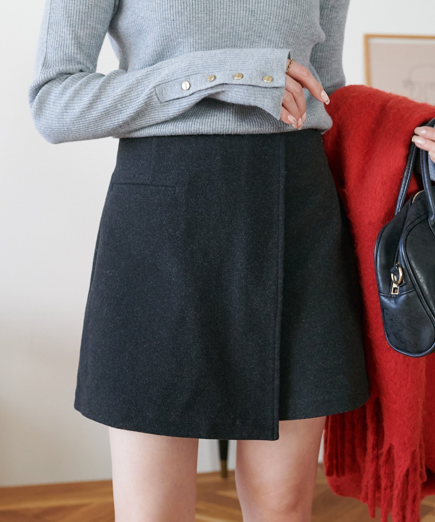 【ディスコート/Discoat】のウールライクスカパン インテリア・キッズ・メンズ・レディースファッション・服の通販 founy(ファニー) 　ファッション　Fashion　レディースファッション　Fashion for Women　ショート　Short, Short Length　台形　A-Line, Trapezoid Shape　チャコールグレー|ID: prp329100004823631 ipo3291000000035077290