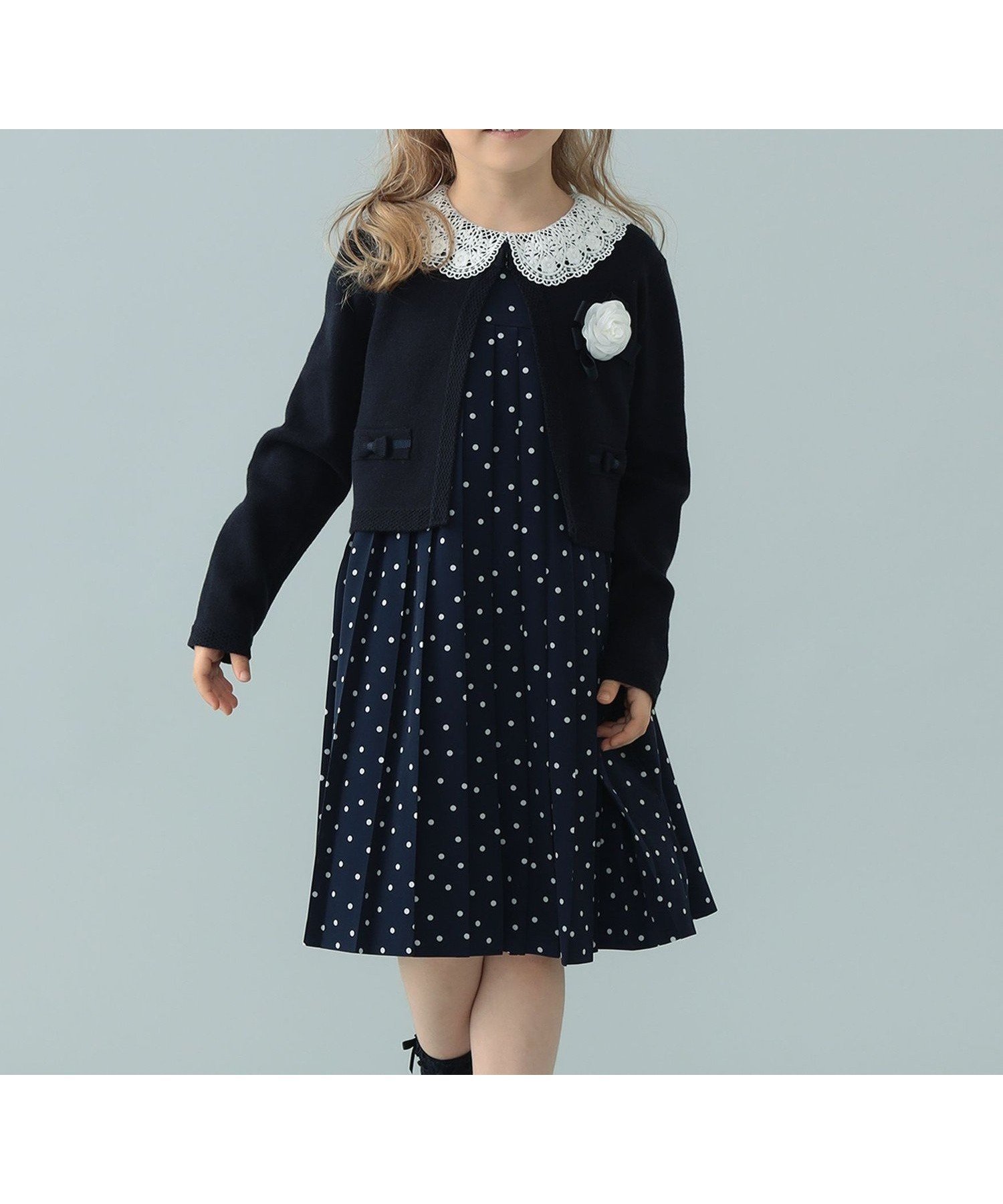 【こども ビームス/コドモ ビームス / KIDS】のセレモニー ドット プリーツドレス + ボレロ(115~130cm) ビームスセレモニー2026 26SS 入学式 卒業式 入園式 卒園式 フォーマル 面接 式典 七五三 発表会 インテリア・キッズ・メンズ・レディースファッション・服の通販 founy(ファニー) 　ファッション　Fashion　キッズファッション　Fashion for Kids　ワンピース　Dresses　アンサンブル　Ensemble Set　カーディガン　Cardigan, Knitwear　シンプル　Simple, Minimal　スカラップ　Scallop, Scalloped Edge　トリミング　Trimming, Decorative Edge　ドット　Polka Dot, Dot Pattern　ドレス　Dress, One-Piece　フォーマル　Formal, Dressy　プリーツ　Pleats, Pleated　ボレロ　Bolero, Short Cardigan　ヨーク　Yoke, Yoke Design　レース　Lace, Lace Fabric　おすすめ　Recommended / Our Picks　エレガント 上品　Elegant　セレモニー　Ceremony　入学式　Entrance Ceremony　卒業式　Graduation Ceremony　2026年　2026　NAVY|ID: prp329100004823633 ipo3291000000035077295