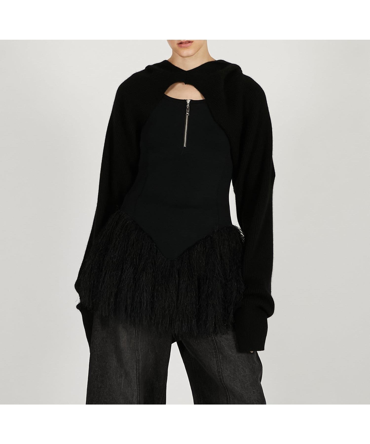 【プランク プロジェクト/PRANK PROJECT】のニットフードスリーブ インテリア・キッズ・メンズ・レディースファッション・服の通販 founy(ファニー) 　ファッション　Fashion　レディースファッション　Fashion for Women　トップス・カットソー　Cut & Sew Tops　ニット　Knit Tops & Sweaters　アンゴラ　Angora Knitwear　バラクラバ　Balaclava　マフラー　Scarf, Muffler　羽織　Haori, Light Jacket　BLK|ID: prp329100004823724 ipo3291000000035078147