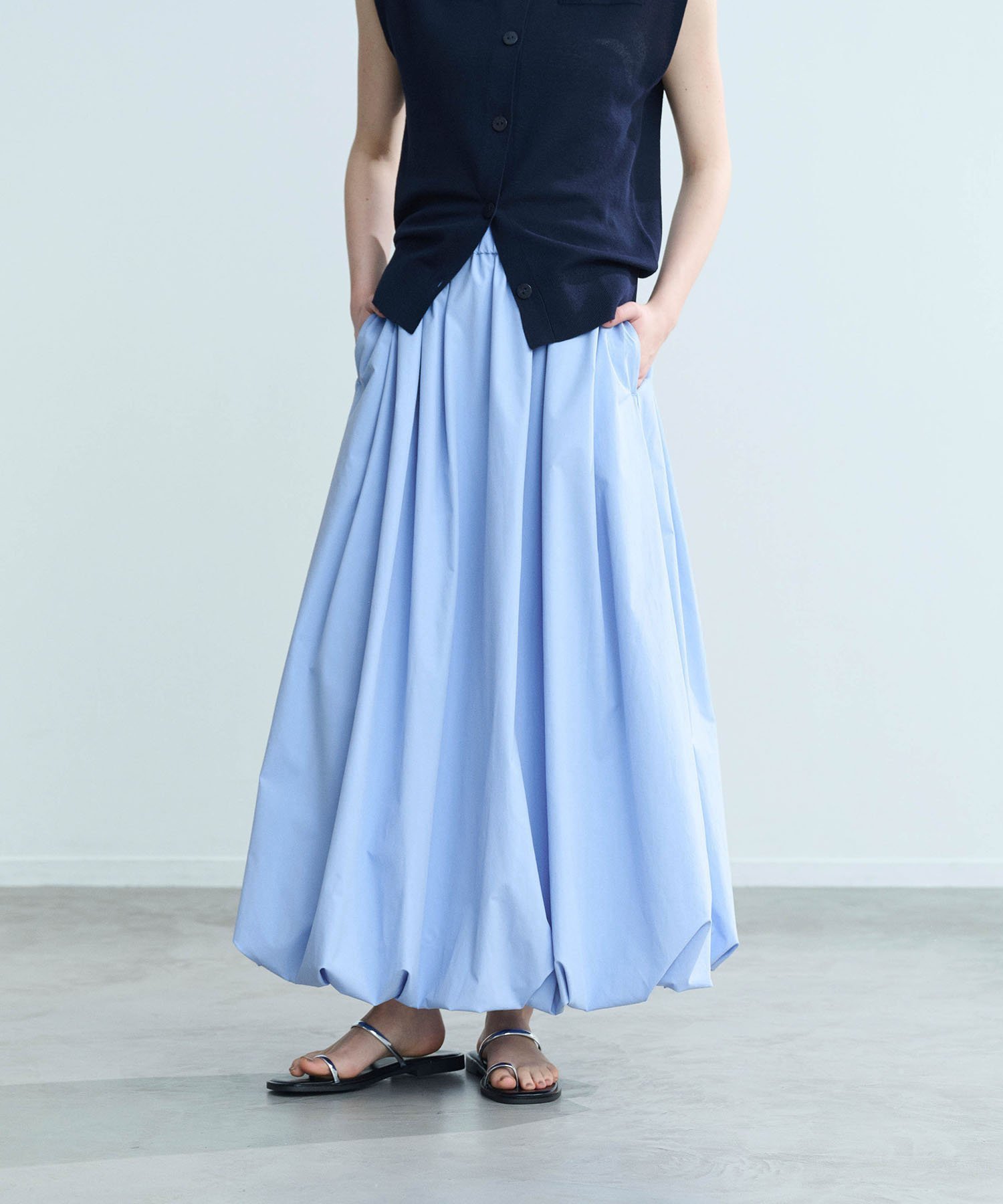 【ノーク/N.O.R.C】のソフトタイプライターバルーンスカート【COOL MOTION】 インテリア・キッズ・メンズ・レディースファッション・服の通販 founy(ファニー) 　ファッション　Fashion　レディースファッション　Fashion for Women　スカート　Skirts　おすすめ　Recommended / Our Picks　コンパクト　Compact, Small Size　ストレッチ　Stretch, Stretchy Fabric　タイプライター　Typewriter Fabric, Crisp Cotton　トレンド　Trend, Trending Now　バルーン　Balloon, Balloon Silhouette　吸水　Absorbent, Quick-Dry　サックス|ID: prp329100004823901 ipo3291000000035079998