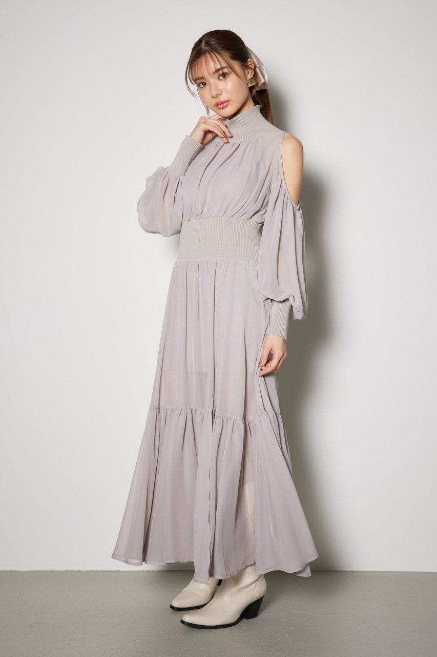 【リエンダ/rienda】のknitコンビスリットフレアワンピース インテリア・キッズ・メンズ・レディースファッション・服の通販 founy(ファニー) 　ファッション　Fashion　レディースファッション　Fashion for Women　ワンピース　Dresses　インナー　Innerwear　ウォーム　Warm Fabric　キャミソール　Camisole, Spaghetti Strap Top　コンビ　Combo, Combination Style　シフォン　Chiffon, Lightweight Fabric　ショルダー　Shoulder, Shoulder Strap　スリット　Slit, Slit Detail　ティアード　Tiered, Tiered Style　ドッキング　Docking, Mixed Material　ハイネック　High Neck, Mock Neck　フレア　Flare, Flared　ミドル　Middle Length, Mid Height　モノトーン　Monotone, Black and White　再入荷　Restock / Back in Stock　エレガント 上品　Elegant　BEG|ID: prp329100004823911 ipo3291000000035080115