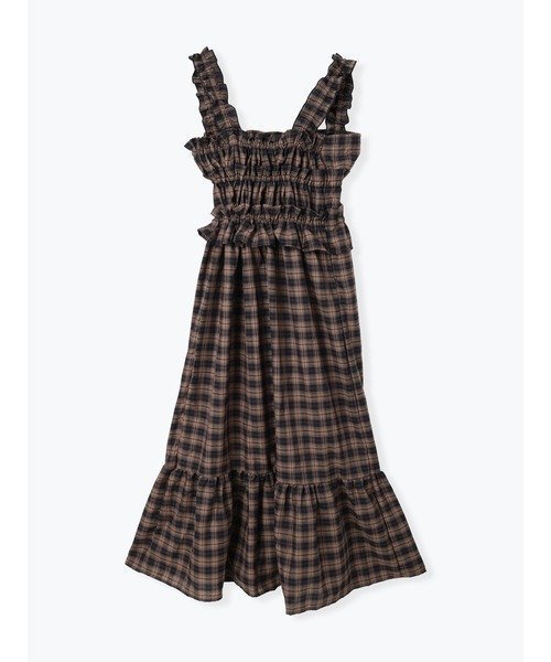 【ルディックパーク/LUDIC PARK】のシャーリングワンピース(無地・チェック柄) インテリア・キッズ・メンズ・レディースファッション・服の通販 founy(ファニー) 　ファッション　Fashion　レディースファッション　Fashion for Women　ワンピース　Dresses　カットソー　Cut and Sewn Top　ガーリー　Girly, Feminine Style　クラシカル　Classical, Vintage-Inspired　シャーリング　Shirring, Ruched　チェック　Check, Plaid, Tartan　フリル　Frill, Ruffle　ベスト　Vest, Waistcoat　無地　Plain, Solid Color　秋　Autumn　B柄|ID: prp329100004823943 ipo3291000000035080447