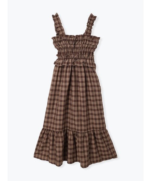 【ルディックパーク/LUDIC PARK】のシャーリングワンピース(無地・チェック柄) インテリア・キッズ・メンズ・レディースファッション・服の通販 founy(ファニー) 　ファッション　Fashion　レディースファッション　Fashion for Women　ワンピース　Dresses　カットソー　Cut and Sewn Top　ガーリー　Girly, Feminine Style　クラシカル　Classical, Vintage-Inspired　シャーリング　Shirring, Ruched　チェック　Check, Plaid, Tartan　フリル　Frill, Ruffle　ベスト　Vest, Waistcoat　無地　Plain, Solid Color　秋　Autumn　C柄|ID: prp329100004823943 ipo3291000000035080448
