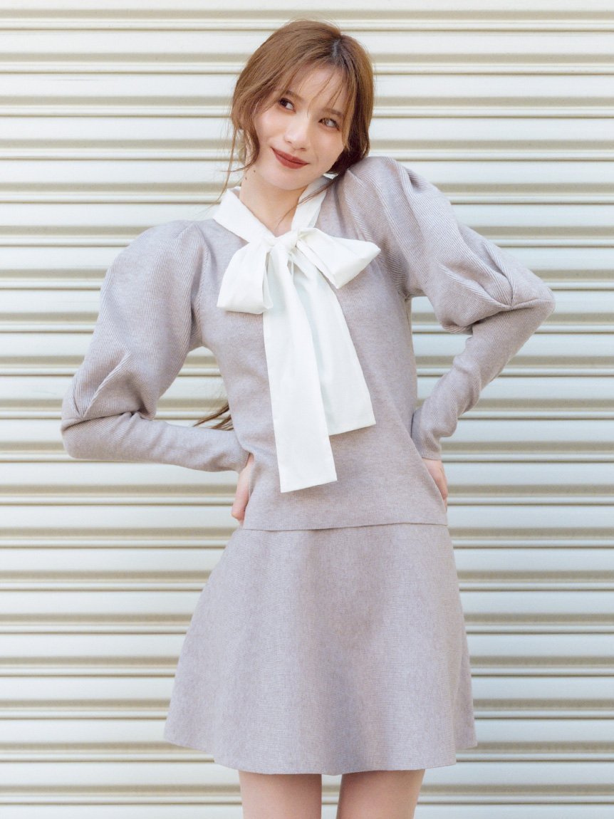 【リリーブラウン/Lily Brown】の【NEW YEAR S SPECIAL ITEM】ボウタイニットセットアップ インテリア・キッズ・メンズ・レディースファッション・服の通販 founy(ファニー) 　ファッション　Fashion　レディースファッション　Fashion for Women　トップス・カットソー　Cut & Sew Tops　ニット　Knit Tops & Sweaters　スマート　Smart, Elegant　セットアップ　Set-Up, Coordinated Outfit　チェック　Check, Plaid, Tartan　トレンド　Trend, Trending Now　人気　Popular, Best Seller　バランス　Balance, Style Balance　フィット　Fit, Slim Fit　フレア　Flare, Flared　MOC[056]|ID: prp329100004823972 ipo3291000000035080842