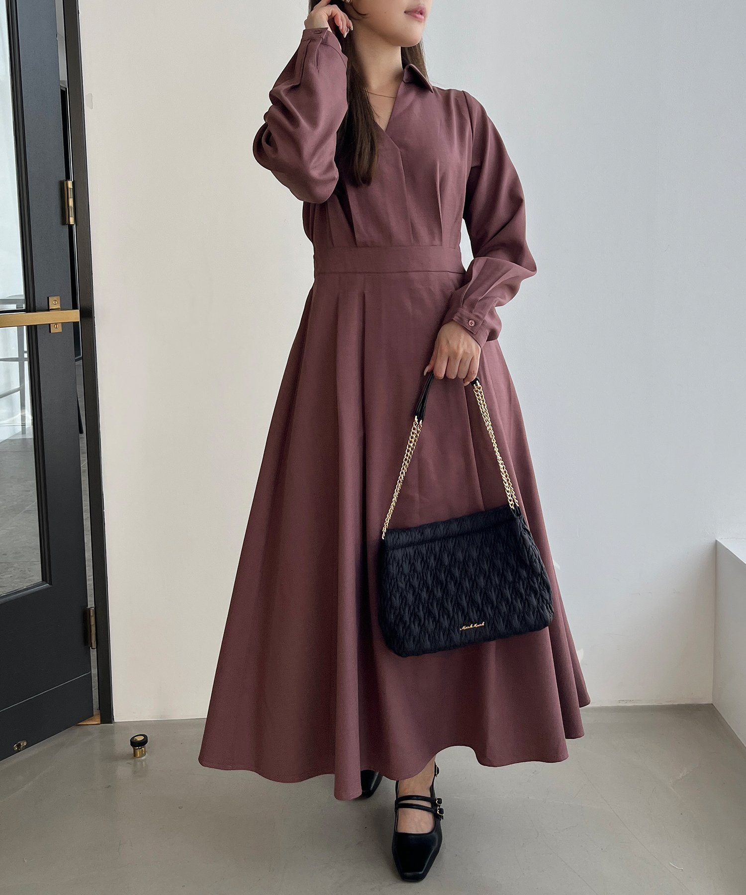 【ミッシュマッシュ/MISCH MASCH】のMM557411 スキッパ-タックワンピース 人気、トレンドファッション・服の通販 founy(ファニー) 　ファッション　Fashion　レディースファッション　Fashion for Women　ワンピース　Dresses　2025年　2025　2025-2026秋冬・A/W　Autumn/Winter 2025–26 AW25–26　ショート　Short, Short Length　スキッパー　Skipper, Open Collar　フェミニン　Feminine, Girly　ロング　Long, Long-Length　エレガント 上品　Elegant　A/W・秋冬　Autumn/Winter　 other-1|ID: prp329100004823977 ipo3291000000035080877