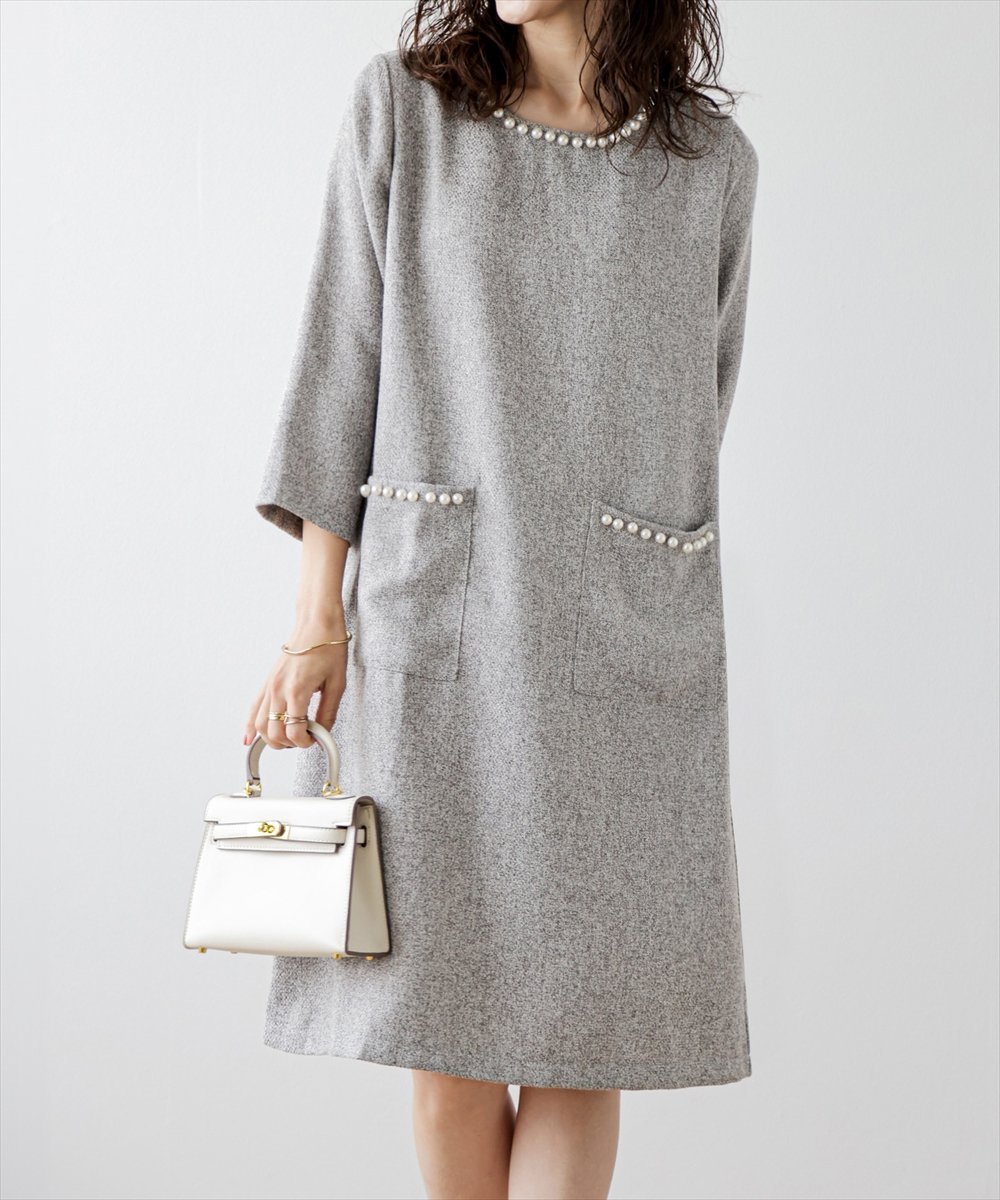 【ラジュール/Lajour】のサマーツイードワンピース インテリア・キッズ・メンズ・レディースファッション・服の通販 founy(ファニー) 　ファッション　Fashion　レディースファッション　Fashion for Women　ワンピース　Dresses　アクセサリー　Fashion Accessories　オケージョン　Occasion Wear　クラシカル　Classical, Vintage-Inspired　サマー　Summer, Summer Style　ツイード　Twill, Twill Weave　パール　Pearl, Pearl Accent　フロント　Front, Front Design　ポケット　Pocket, Pocket Detail　ミックス　Mix, Mixed Style　モチーフ　Motif, Design Theme　グレー|ID: prp329100004823995 ipo3291000000035081134