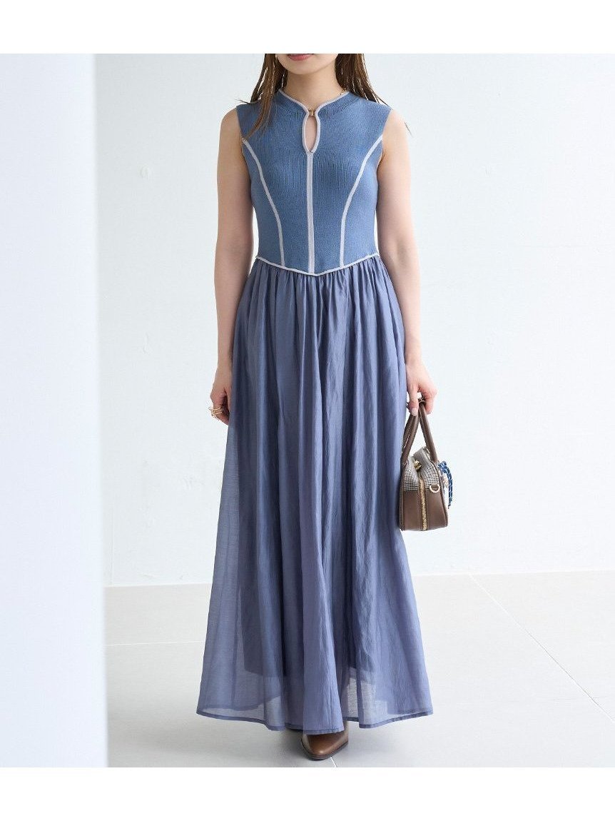 【リリーブラウン/Lily Brown】のラインニットドッキングワンピース インテリア・キッズ・メンズ・レディースファッション・服の通販 founy(ファニー) 　雑誌掲載アイテム　Magazine Picks & Fashion Features　ファッション雑誌　Fashion Magazines　ビジンヒャッカ　美人百花　ファッション　Fashion　レディースファッション　Fashion for Women　ワンピース　Dresses　エレガント 上品　Elegant　9月号　September Issue　ギャザー　Gathered, Ruffled　今季　This Season, Current Season　シアー　Sheer, See-Through　スマート　Smart, Elegant　雑誌　Magazine, Fashion Magazine　定番　Standard, Basic Item　ハイネック　High Neck, Mock Neck　バランス　Balance, Style Balance　フロント　Front, Front Design　BLU[086]|ID: prp329100004824019 ipo3291000000035081393