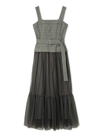 【フレイ アイディー/FRAY I.D】のDickies】チュールコンビジャンパードレス インテリア・キッズ・メンズ・レディースファッション・服の通販 founy(ファニー) 　ファッション　Fashion　レディースファッション　Fashion for Women　ワンピース　Dresses　フォーマル・パーティードレス・結婚式用ドレス　Elegant & Casual Dresses　コラボ　Collaboration, Collab　コレクション　Collection, Seasonal Line　コンビ　Combo, Combination Style　スタイリッシュ　Stylish, Fashionable　スマート　Smart, Elegant　タンク　Tank Top, Sleeveless Top　チュール　Tulip, Tulip Motif　ドッキング　Docking, Mixed Material　ドレス　Dress, One-Piece　定番　Standard, Basic Item　ビスチェ　Bustier, Corset Top　フェミニン　Feminine, Girly　プリント　Print, Printed Pattern　別注　Limited Edition, Custom Order　ワーク　Workwear, Utility Style　CHECK[931]|ID: prp329100004824022 ipo3291000000035081408