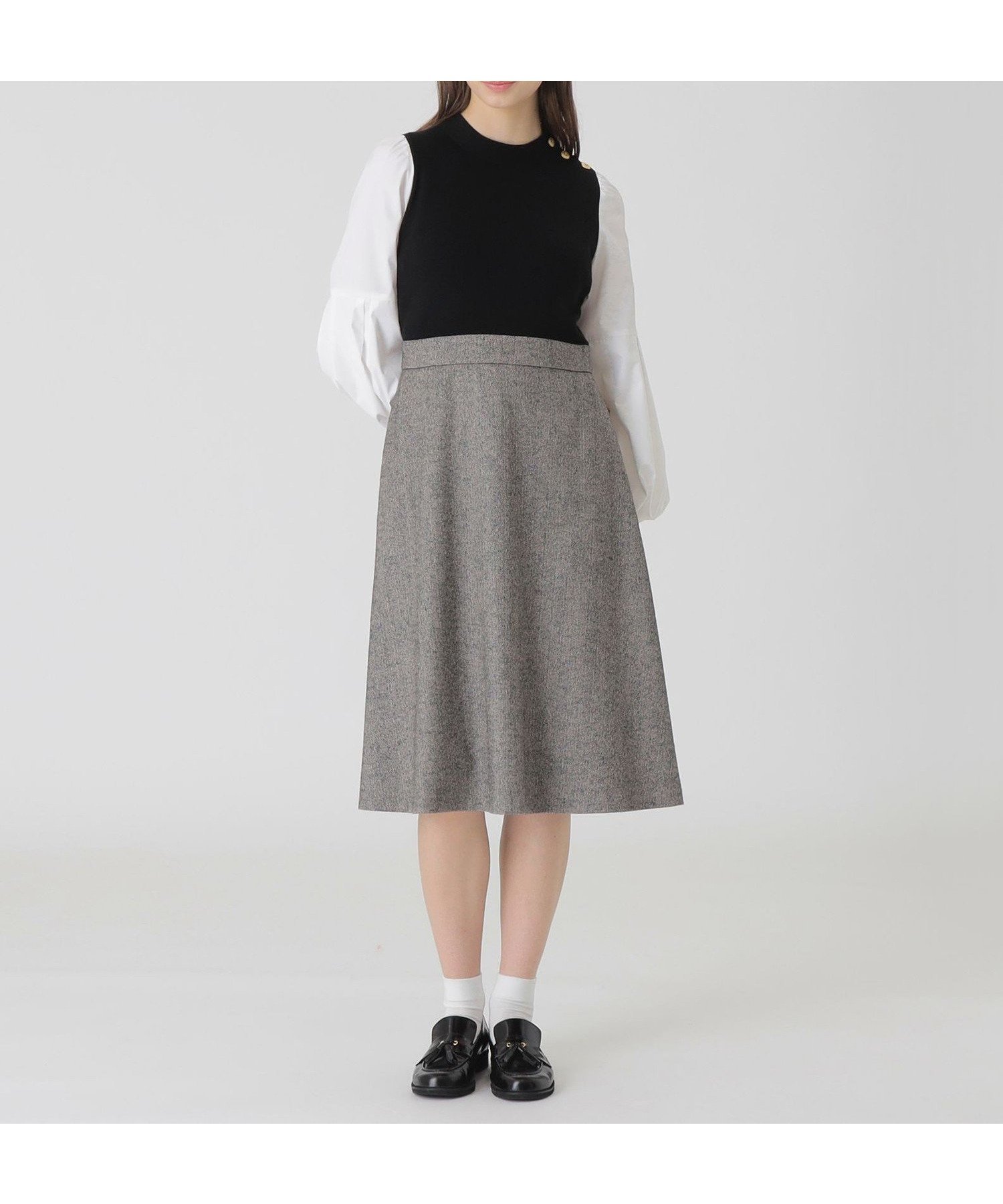 【ブルーレーベル クレストブリッジ/BLUE LABEL CRESTBRIDGE】のツイードニットドッキングドレス インテリア・キッズ・メンズ・レディースファッション・服の通販 founy(ファニー) 　ファッション　Fashion　レディースファッション　Fashion for Women　トップス・カットソー　Cut & Sew Tops　ニット　Knit Tops & Sweaters　ワンピース　Dresses　フォーマル・パーティードレス・結婚式用ドレス　Elegant & Casual Dresses　クラシック　Classic, Timeless Style　スリーブ　Sleeve, Long Sleeve / Short Sleeve　ツイード／ツィード　Choker, Choker Necklace　ドッキング　Docking, Mixed Material　ドレス　Dress, One-Piece　メタル　Metal, Metal Parts　ブラック|ID: prp329100004824028 ipo3291000000035081457