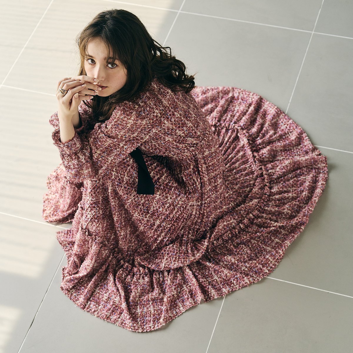 【ローズティアラ/Rose Tiara】のツィードプリントワンピース 人気、トレンドファッション・服の通販 founy(ファニー) 　ファッション　Fashion　レディースファッション　Fashion for Women　ワンピース　Dresses　クラシカル　Classical, Vintage-Inspired　スタンダード　Standard, Basic　スマート　Smart, Elegant　ツイード　Twill, Twill Weave　フェミニン　Feminine, Girly　プリント　Print, Printed Pattern　プリーツ　Pleats, Pleated　ポケット　Pocket, Pocket Detail　リボン　Ribbon, Bow　エレガント 上品　Elegant　 other-1|ID: prp329100004824030 ipo3291000000035081477