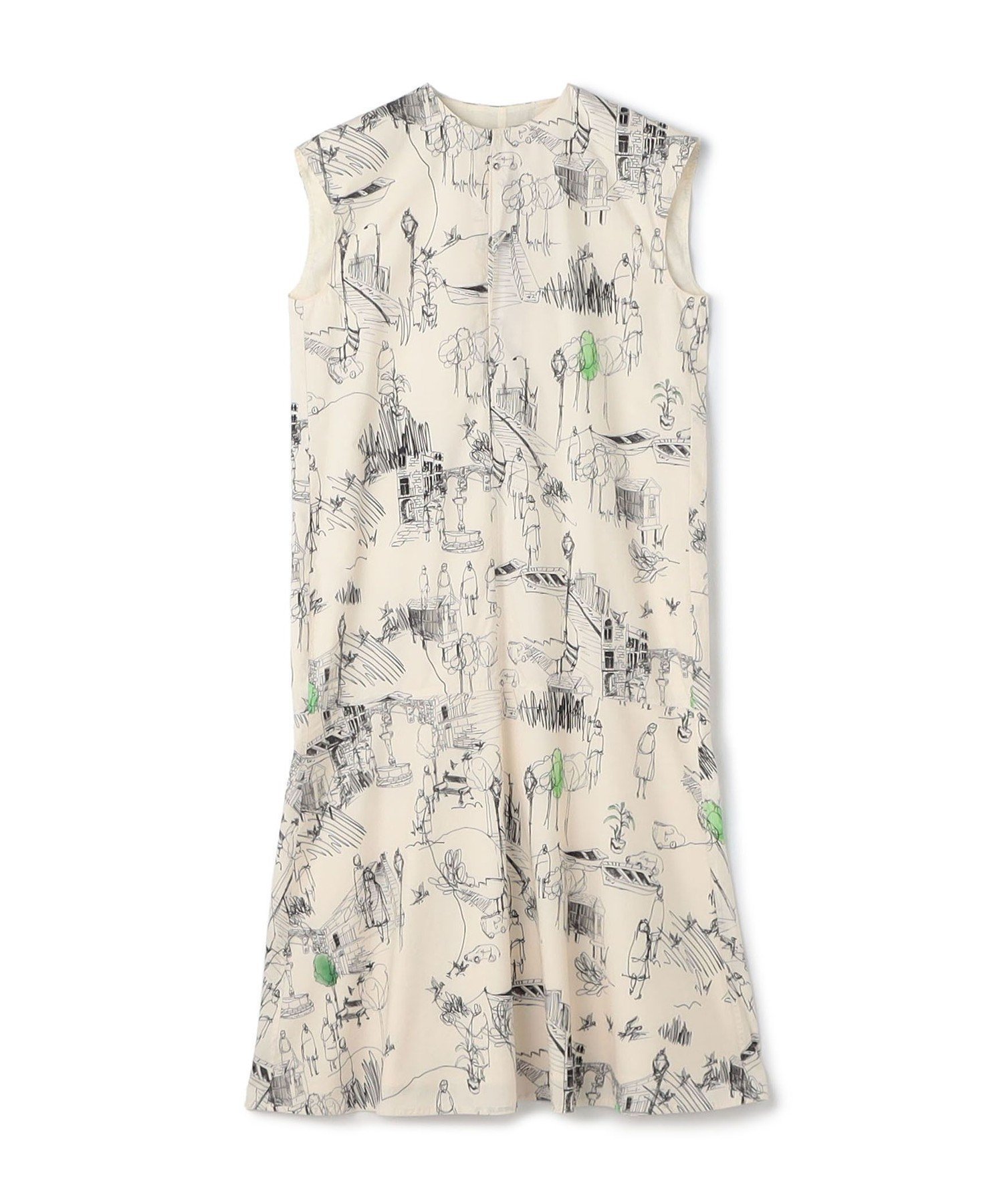 【トゥモローランド/TOMORROWLAND】のグリーンスケーププリント フレンチスリーブワンピース インテリア・キッズ・メンズ・レディースファッション・服の通販 founy(ファニー) 　ファッション　Fashion　レディースファッション　Fashion for Women　ワンピース　Dresses　おすすめ　Recommended / Our Picks　サンダル　Sandals, Summer Shoes　シューズ　Shoes, Footwear　フェミニン　Feminine, Girly　フラット　Flat, Flat Shoes　フランス　France, French　フレア　Flare, Flared　プリント　Print, Printed Pattern　リラックス　Relax, Relaxed Fit　42 ライトベージュ系|ID: prp329100004824031 ipo3291000000035081486