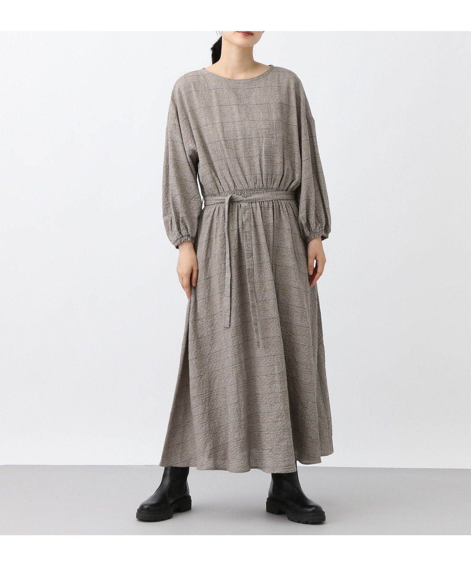 【スタディオ クリップ/studio CLIP】の《natural by clip》LCRグレンチェックワンピース プチサイズあり インテリア・キッズ・メンズ・レディースファッション・服の通販 founy(ファニー) 　ファッション　Fashion　レディースファッション　Fashion for Women　ワンピース　Dresses　シャーリング　Shirring, Ruched　フレア　Flare, Flared　リボン　Ribbon, Bow　アイボリー52|ID: prp329100004824032 ipo3291000000035081497