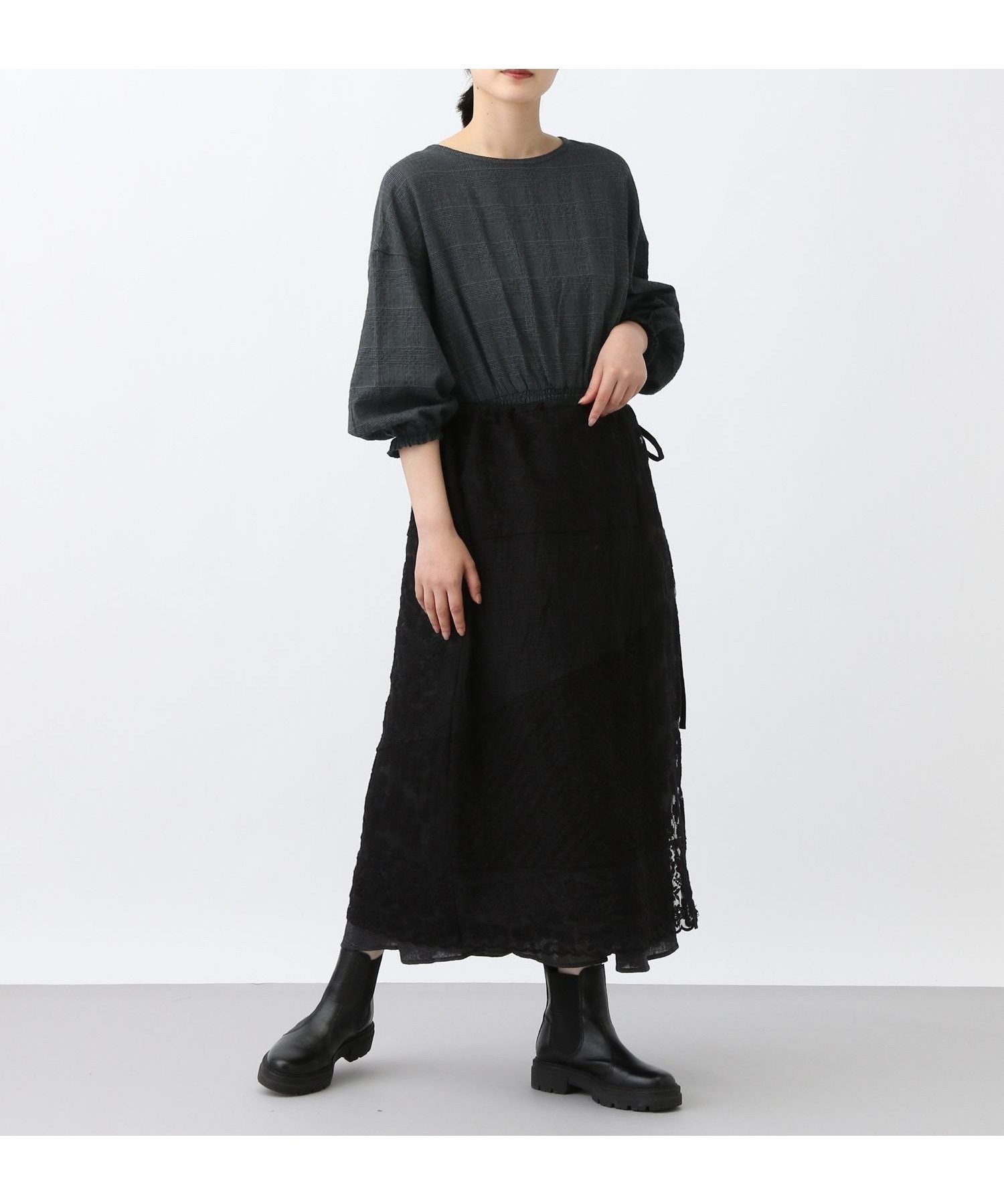 【スタディオ クリップ/studio CLIP】の《natural by clip》LCRグレンチェックワンピース プチサイズあり インテリア・キッズ・メンズ・レディースファッション・服の通販 founy(ファニー) 　ファッション　Fashion　レディースファッション　Fashion for Women　ワンピース　Dresses　シャーリング　Shirring, Ruched　フレア　Flare, Flared　リボン　Ribbon, Bow　ブラック19|ID: prp329100004824032 ipo3291000000035081499