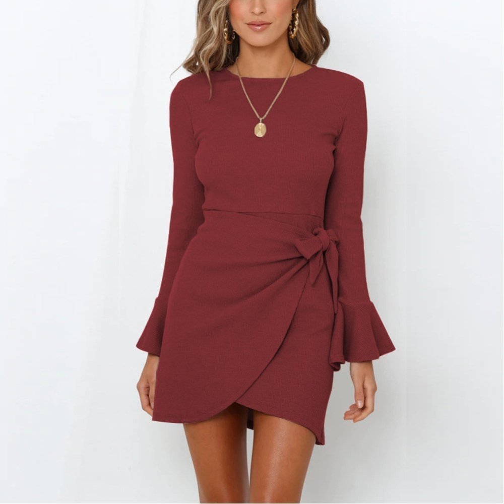 【ミニミニストア/miniministore】のワッフルミニワンピース レディース 韓国 インテリア・キッズ・メンズ・レディースファッション・服の通販 founy(ファニー) 　ファッション　Fashion　レディースファッション　Fashion for Women　ワンピース　Dresses　カーディガン　Cardigan, Knitwear　ショート　Short, Short Length　シンプル　Simple, Minimal　ジャケット　Jacket, Outerwear　スリム　Slim, Slim Fit　長袖　Long Sleeve, Full Sleeve　フェミニン　Feminine, Girly　フレア　Flare, Flared　無地　Plain, Solid Color　リボン　Ribbon, Bow　A/W・秋冬　Autumn/Winter　おすすめ　Recommended / Our Picks　ワインレッド|ID: prp329100004824035 ipo3291000000035081552
