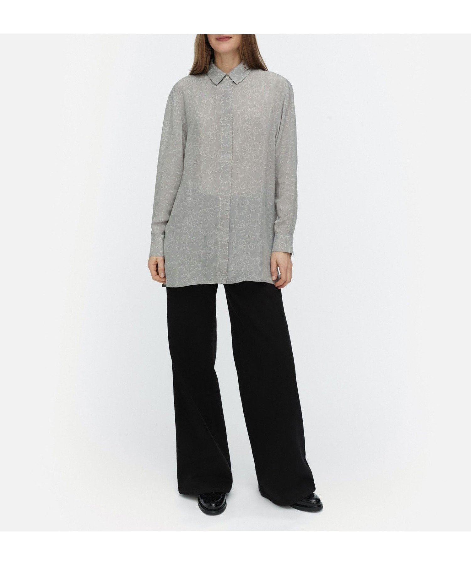 【マリメッコ/marimekko】のRunsas Piirto Unikko シャツ インテリア・キッズ・メンズ・レディースファッション・服の通販 founy(ファニー) ファッション Fashion レディースファッション Fashion for Women トップス・カットソー Cut & Sew Tops シャツ・ブラウス・オフィスカジュアル Elegant Blouses & Button-Ups おすすめ Recommended / Our Picks スリット Slit, Slit Detail パターン Pattern, Design Print ベーシック Basic, Essential ロング Long, Long-Length グレー×ライトグレー|ID: prp329100004824038 ipo3291000000035081590