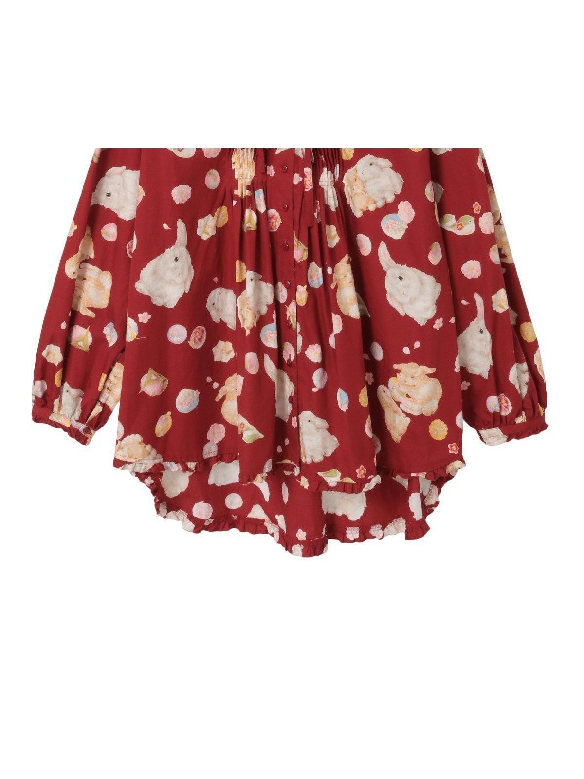 【ピンクハウス/PINK HOUSE】の幸見うさぎプリントフードブラウス インテリア・キッズ・メンズ・レディースファッション・服の通販 founy(ファニー) 　ファッション　Fashion　レディースファッション　Fashion for Women　トップス・カットソー　Cut & Sew Tops　シャツ・ブラウス・オフィスカジュアル　Elegant Blouses & Button-Ups　春　Spring　フリル　Frill, Ruffle　フロント　Front, Front Design　プリント　Print, Printed Pattern　モチーフ　Motif, Design Theme　アカ|ID: prp329100004824040 ipo3291000000035081617