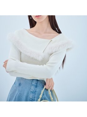 【セルフォード/CELFORD】のシルクカシミヤ混ファートリムニットプル 人気、トレンドファッション・服の通販 founy(ファニー) ファッション Fashion レディースファッション Fashion for Women トップス・カットソー Cut & Sew Tops ニット Knit Tops & Sweaters アシンメトリー Asymmetrical Style シルク Silk, 100% Silk スマート Smart, Elegant デコルテ Décolleté, Neckline デニム Denim, Jeans Material ボトム Bottoms, Lower Wear エレガント 上品 Elegant |ID:prp329100004824045