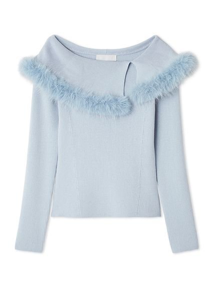 【セルフォード/CELFORD】のシルクカシミヤ混ファートリムニットプル インテリア・キッズ・メンズ・レディースファッション・服の通販 founy(ファニー) 　ファッション　Fashion　レディースファッション　Fashion for Women　トップス・カットソー　Cut & Sew Tops　ニット　Knit Tops & Sweaters　アシンメトリー　Asymmetrical Style　シルク　Silk, 100% Silk　スマート　Smart, Elegant　デコルテ　Décolleté, Neckline　デニム　Denim, Jeans Material　ボトム　Bottoms, Lower Wear　エレガント 上品　Elegant　SAX[083]|ID: prp329100004824045 ipo3291000000035081654