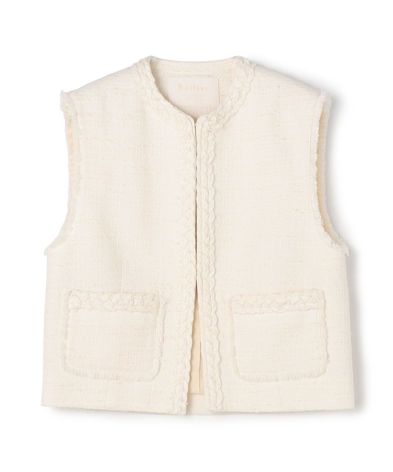 【トゥモローランド/TOMORROWLAND】のコットンスラブツイード ショートジレ インテリア・キッズ・メンズ・レディースファッション・服の通販 founy(ファニー) 　ファッション　Fashion　レディースファッション　Fashion for Women　アウター　Coat / Outerwear Collection　トップス・カットソー　Cut & Sew Tops　ベスト&ジレ / 重ね着スタイル　Vests & Gilets　オケージョン　Occasion Wear　コンパクト　Compact, Small Size　ツイード　Twill, Twill Weave　ハンド　Hand, Handmade　ブレード　Braid, Decorative Trim　ボトム　Bottoms, Lower Wear　ビジネス 仕事 通勤　Business / Work / Commuting　手編み　Hand-Knitted, Handmade Knit　11 ホワイト|ID: prp329100004824048 ipo3291000000035081705