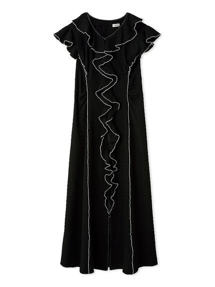 【リリーブラウン/Lily Brown】のカットフリルワンピース インテリア・キッズ・メンズ・レディースファッション・服の通販 founy(ファニー) 　ファッション　Fashion　レディースファッション　Fashion for Women　ワンピース　Dresses　エレガント 上品　Elegant　カットソー　Cut and Sewn Top　スマート　Smart, Elegant　スリット　Slit, Slit Detail　デコルテ　Décolleté, Neckline　フリル　Frill, Ruffle　フロント　Front, Front Design　BLK[009]|ID: prp329100004824057 ipo3291000000035081786