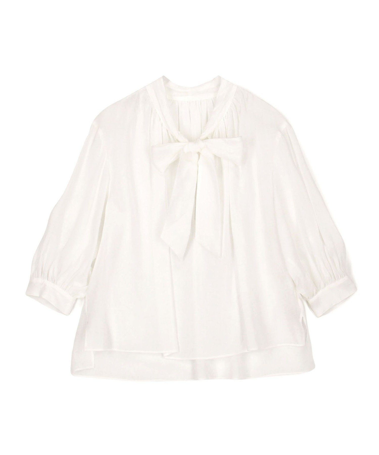 【トゥモローランド/TOMORROWLAND】のスムースラミー バイヤスボウタイブラウス インテリア・キッズ・メンズ・レディースファッション・服の通販 founy(ファニー) 　ファッション　Fashion　レディースファッション　Fashion for Women　トップス・カットソー　Cut & Sew Tops　シャツ・ブラウス・オフィスカジュアル　Elegant Blouses & Button-Ups　エレガント 上品　Elegant　春　Spring　ギャザー　Gathered, Ruffled　ネップ　Nepp, Slub Yarn　バランス　Balance, Style Balance　フォルム　Silhouette, Form　フロント　Front, Front Design　リボン　Ribbon, Bow　S/S・春夏　SS, Spring/Summer, Warm Season　夏　Summer　ビジネス 仕事 通勤　Business / Work / Commuting　11 ホワイト|ID: prp329100004824064 ipo3291000000035081862