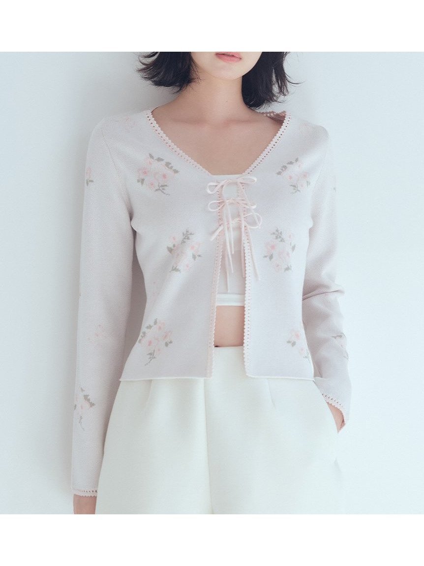 【ファーファー/FURFUR】のフラワーリボンジャガードカーディガン インテリア・キッズ・メンズ・レディースファッション・服の通販 founy(ファニー) 　ファッション　Fashion　レディースファッション　Fashion for Women　トップス・カットソー　Cut & Sew Tops　カーディガン・羽織り　Layered Style Cardigans　かぎ針　Crochet　カーディガン　Cardigan, Knitwear　スマート　Smart, Elegant　トリミング　Trimming, Decorative Edge　フェミニン　Feminine, Girly　フロント　Front, Front Design　リボン　Ribbon, Bow　今季　This Season, Current Season　PNK[066]|ID: prp329100004824070 ipo3291000000035081905