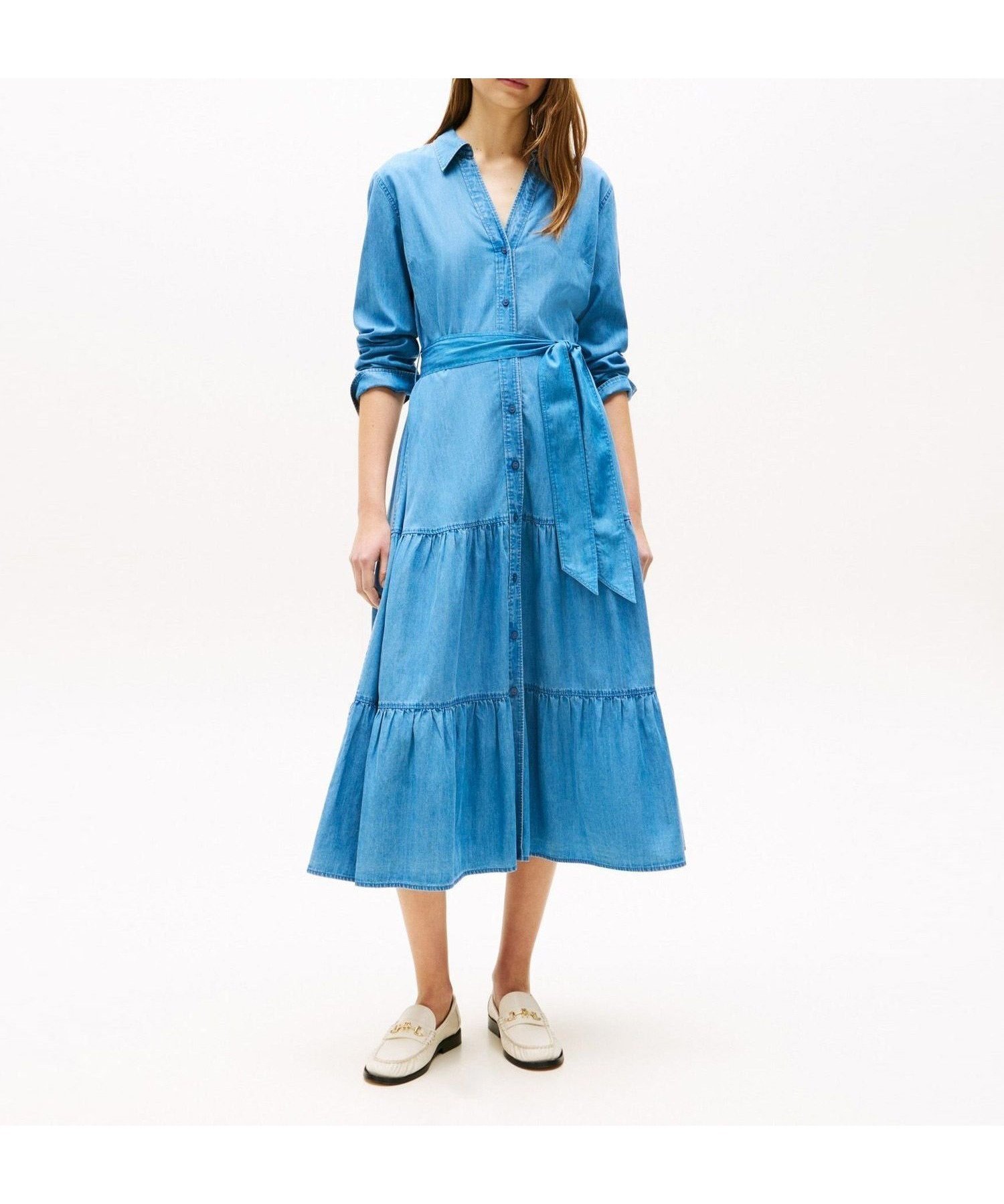 【トミーヒルフィガー/TOMMY HILFIGER】のシャンブレーロングスリーブミディワンピース インテリア・キッズ・メンズ・レディースファッション・服の通販 founy(ファニー) ファッション Fashion レディースファッション Fashion for Women ワンピース Dresses アメリカン American Style エアリー Airy Texture ギャザー Gathered, Ruffled クラシック Classic, Timeless Style ゴルフ Golf シャンブレー Chambray, Denim-Like Fabric スリーブ Sleeve, Long Sleeve / Short Sleeve ティアード Tiered, Tiered Style デニム Denim, Jeans Material フレア Flare, Flared モダン Modern, Contemporary ロング Long, Long-Length 人気 Popular, Best Seller インディゴブルー0HB|ID: prp329100004824073 ipo3291000000035081918