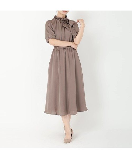 【ストロベリーフィールズ/STRAWBERRY FIELDS】のフリルボウタイワンピース インテリア・キッズ・メンズ・レディースファッション・服の通販 founy(ファニー) 　ファッション　Fashion　レディースファッション　Fashion for Women　ワンピース　Dresses　うす茶|ID: prp329100004824074 ipo3291000000035081930