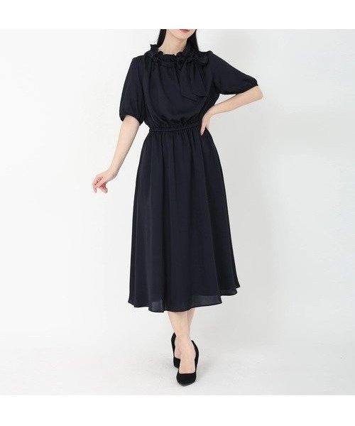 【ストロベリーフィールズ/STRAWBERRY FIELDS】のフリルボウタイワンピース インテリア・キッズ・メンズ・レディースファッション・服の通販 founy(ファニー) 　ファッション　Fashion　レディースファッション　Fashion for Women　ワンピース　Dresses　ネイビー|ID: prp329100004824074 ipo3291000000035081933