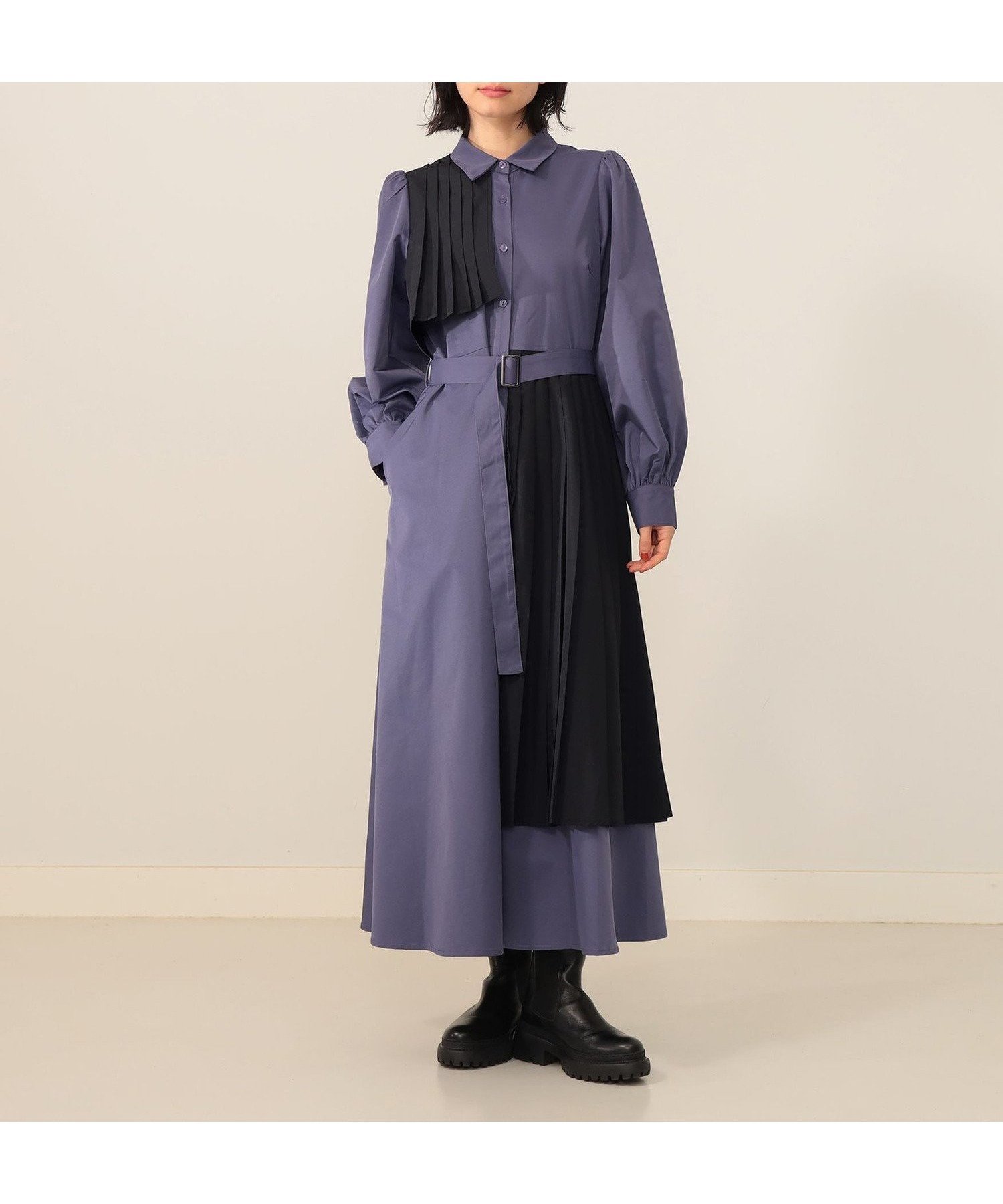 【カロリナ グレイサー/CAROLINA GLASER】の【11/13新規値下げ】異素材 配色シャツ ワンピース インテリア・キッズ・メンズ・レディースファッション・服の通販 founy(ファニー) 　ファッション　Fashion　レディースファッション　Fashion for Women　ワンピース　Dresses　シャツワンピース / 1枚で着映えコーデ　Shirt Dresses　インナー　Innerwear　シューズ　Shoes, Footwear　スタンダード　Standard, Basic　タートル　Turtleneck, Turtle Collar　トレンド　Trend, Trending Now　ブロック　Block, Solid Block Pattern　プリーツ　Pleats, Pleated　おすすめ　Recommended / Our Picks　エレガント 上品　Elegant　PURPLE|ID: prp329100004824078 ipo3291000000035081973