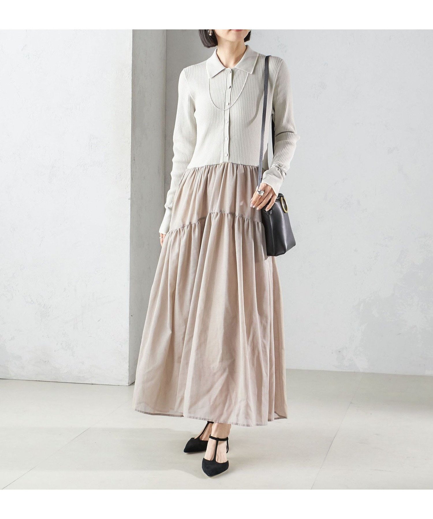 【シップス フォー ウィメン/SHIPS】の手洗い可能 ポロ 衿 シアー ティアード ワンピース インテリア・キッズ・メンズ・レディースファッション・服の通販 founy(ファニー) 　ファッション　Fashion　レディースファッション　Fashion for Women　ワンピース　Dresses　2025年　2025　2025春夏・S/S　Spring/Summer 2025 SS25　シアー　Sheer, See-Through　ティアード　Tiered, Tiered Style　ドッキング　Docking, Mixed Material　ミックス　Mix, Mixed Style　ライトグレー|ID: prp329100004824090 ipo3291000000035082078