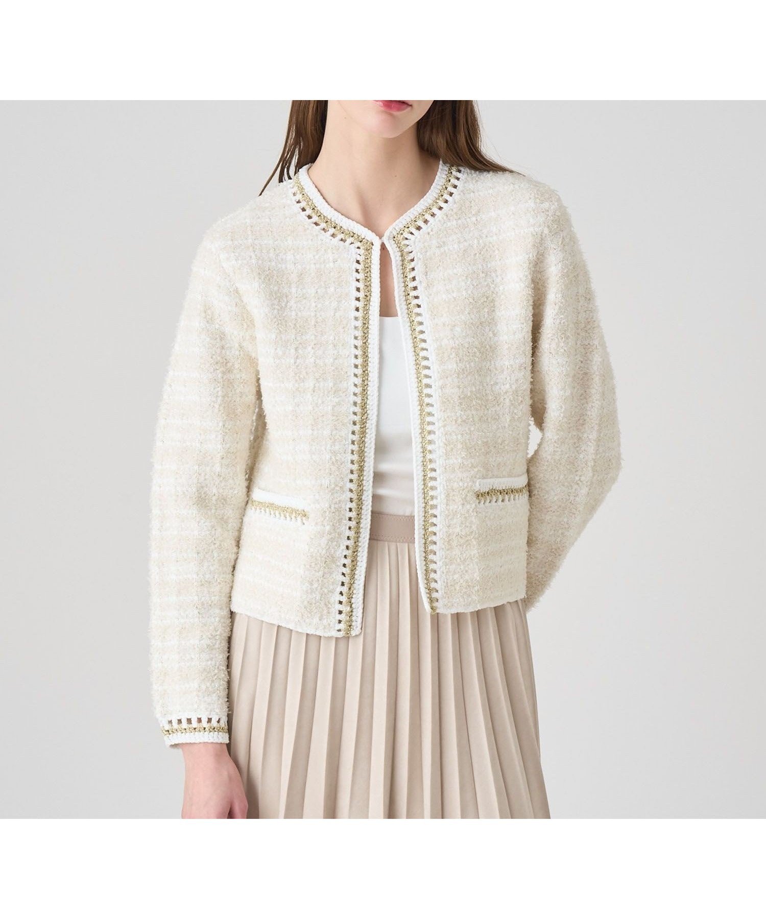 【アナイ/ANAYI】のノットツイードエジング カーディガン インテリア・キッズ・メンズ・レディースファッション・服の通販 founy(ファニー) 　ファッション　Fashion　レディースファッション　Fashion for Women　トップス・カットソー　Cut & Sew Tops　カーディガン・羽織り　Layered Style Cardigans　カーディガン　Cardigan, Knitwear　ジャケット　Jacket, Outerwear　スプリング　Spring, Spring Collection　スマート　Smart, Elegant　ツイード　Twill, Twill Weave　フロント　Front, Front Design　再入荷　Restock / Back in Stock　beige|ID: prp329100004824111 ipo3291000000035082275