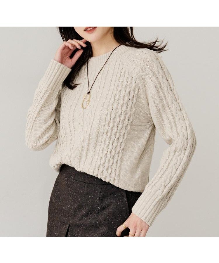 【アンタイトル/UNTITLED】の【洗える】スポンディッシュ ケーブル柄ニット 人気、トレンドファッション・服の通販 founy(ファニー) 　ファッション　Fashion　レディースファッション　Fashion for Women　トップス・カットソー　Cut & Sew Tops　ニット　Knit Tops & Sweaters　おすすめ　Recommended / Our Picks　アクリル　Acrylic Material　コンパクト　Compact, Small Size　スマート　Smart, Elegant　スリーブ　Sleeve, Long Sleeve / Short Sleeve　フェミニン　Feminine, Girly　ボトム　Bottoms, Lower Wear　マニッシュ　Mannish, Boyish　ミックス　Mix, Mixed Style　ミドル　Middle Length, Mid Height　ワイド　Wide, Wide Fit　洗える　Machine Washable　 other-1|ID: prp329100004824132 ipo3291000000035082452