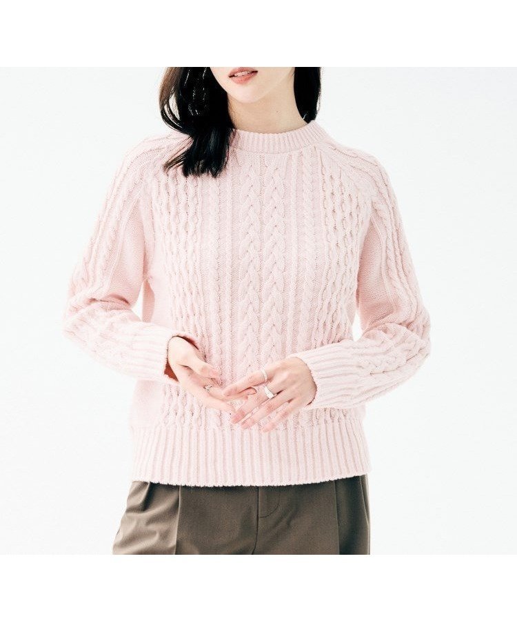 【アンタイトル/UNTITLED】の【洗える】スポンディッシュ ケーブル柄ニット インテリア・キッズ・メンズ・レディースファッション・服の通販 founy(ファニー) 　ファッション　Fashion　レディースファッション　Fashion for Women　トップス・カットソー　Cut & Sew Tops　ニット　Knit Tops & Sweaters　おすすめ　Recommended / Our Picks　アクリル　Acrylic Material　コンパクト　Compact, Small Size　スマート　Smart, Elegant　スリーブ　Sleeve, Long Sleeve / Short Sleeve　フェミニン　Feminine, Girly　ボトム　Bottoms, Lower Wear　マニッシュ　Mannish, Boyish　ミックス　Mix, Mixed Style　ミドル　Middle Length, Mid Height　ワイド　Wide, Wide Fit　洗える　Machine Washable　ライトピンク|ID: prp329100004824132 ipo3291000000035082454