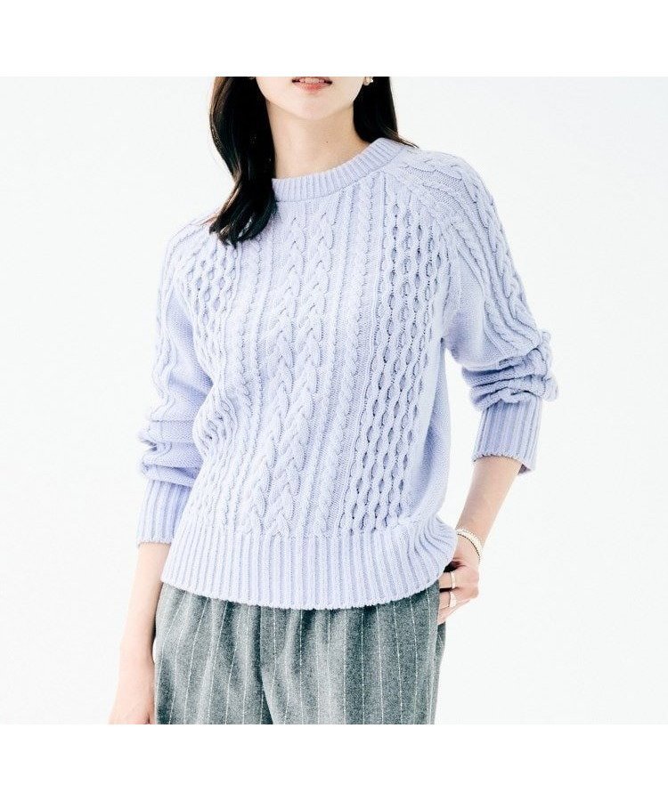 【アンタイトル/UNTITLED】の【洗える】スポンディッシュ ケーブル柄ニット インテリア・キッズ・メンズ・レディースファッション・服の通販 founy(ファニー) 　ファッション　Fashion　レディースファッション　Fashion for Women　トップス・カットソー　Cut & Sew Tops　ニット　Knit Tops & Sweaters　おすすめ　Recommended / Our Picks　アクリル　Acrylic Material　コンパクト　Compact, Small Size　スマート　Smart, Elegant　スリーブ　Sleeve, Long Sleeve / Short Sleeve　フェミニン　Feminine, Girly　ボトム　Bottoms, Lower Wear　マニッシュ　Mannish, Boyish　ミックス　Mix, Mixed Style　ミドル　Middle Length, Mid Height　ワイド　Wide, Wide Fit　洗える　Machine Washable　ラベンダー|ID: prp329100004824132 ipo3291000000035082456