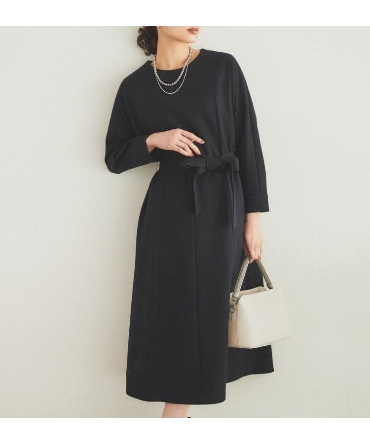 【アンタイトル/UNTITLED】の【日本製/きれい目/ベルト付】ミルドジャージワンピース インテリア・キッズ・メンズ・レディースファッション・服の通販 founy(ファニー) 　ファッション　Fashion　レディースファッション　Fashion for Women　ワンピース　Dresses　ベルト&ウエストマーク　Belts & Waist Accessories　スマート　Smart, Elegant　フレア　Flare, Flared　エレガント 上品　Elegant　日本製　Made In Japan　ブラック|ID: prp329100004824137 ipo3291000000035082519