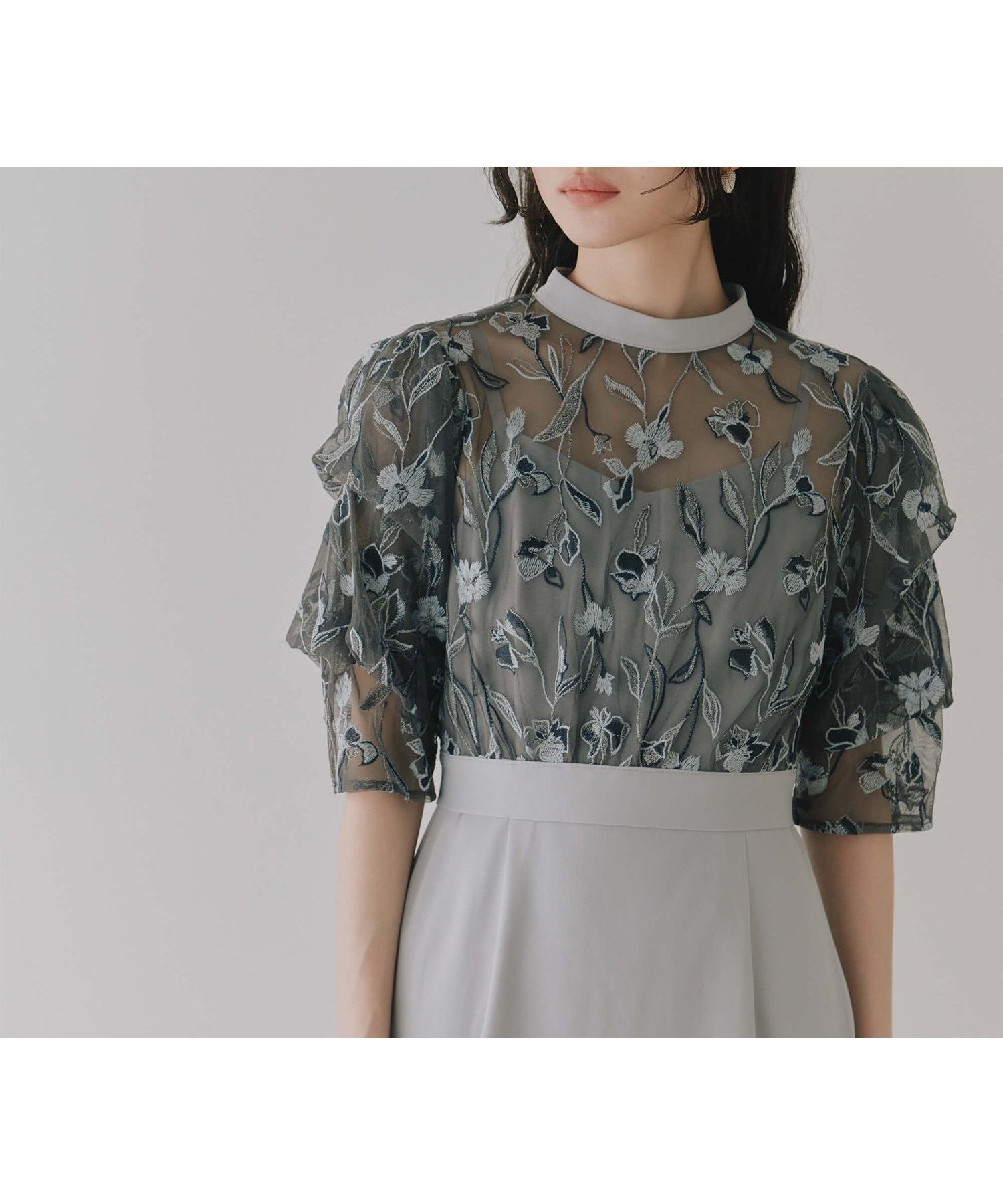 【カエン/Kaene】のエンブロイダリーコンビネーションドレス インテリア・キッズ・メンズ・レディースファッション・服の通販 founy(ファニー) 　ファッション　Fashion　レディースファッション　Fashion for Women　ワンピース　Dresses　フォーマル・パーティードレス・結婚式用ドレス　Elegant & Casual Dresses　インナー　Innerwear　スリーブ　Sleeve, Long Sleeve / Short Sleeve　セパレート　Separate, Two-Piece　ドレス　Dress, One-Piece　フラワー　Flower, Floral　ポケット　Pocket, Pocket Detail　リボン　Ribbon, Bow　レース　Lace, Lace Fabric　ブルーグレー|ID: prp329100004824162 ipo3291000000035082814